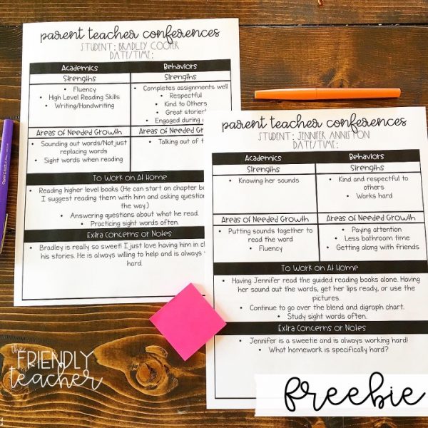 Parent Teacher Conference Tips And Freebies - The Friendly Teacher