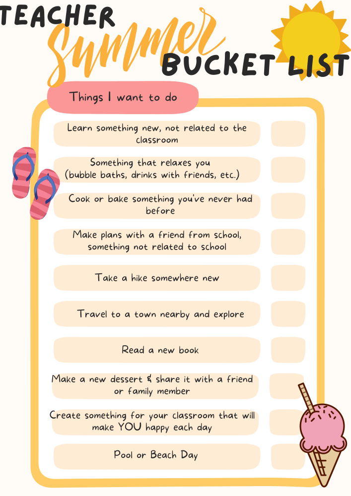 Teacher Summer Bucket list - The Friendly Teacher