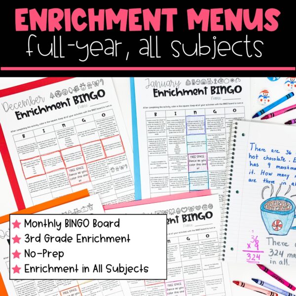 Enrichment Menus for 3rd Graders - Full Year Early Finishers